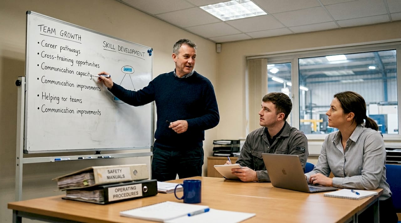 SME manager coaching team in meeting room