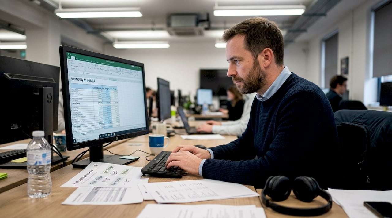 Bookkeeper calculating gross and net margins