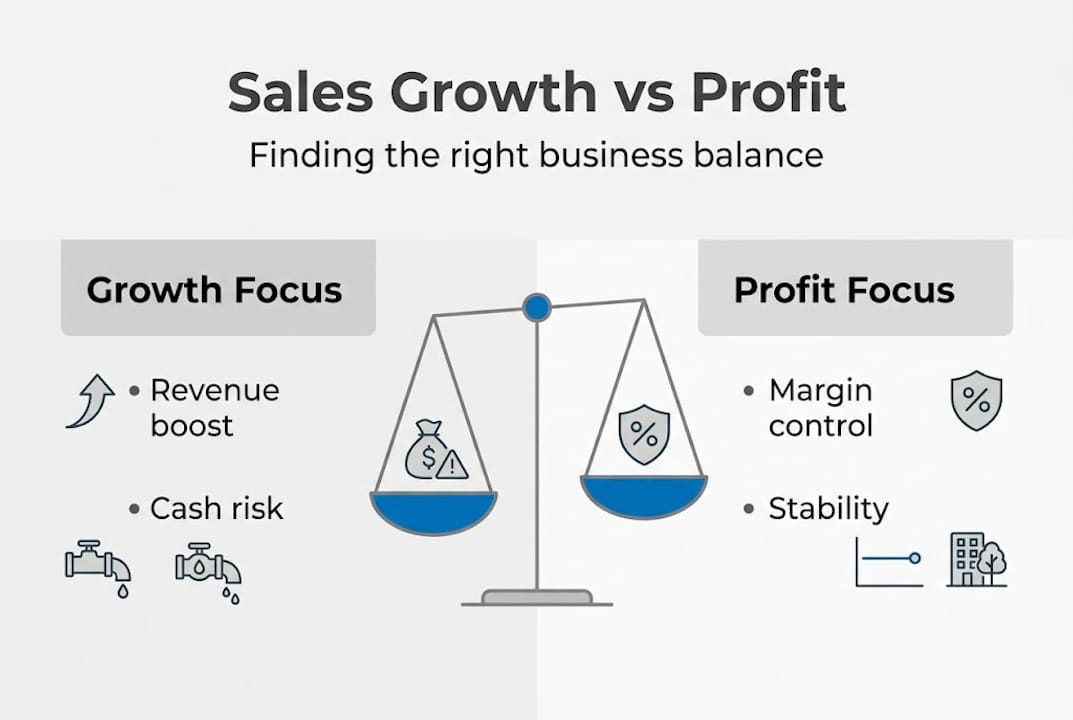 Infographic showing sales growth versus profit balance