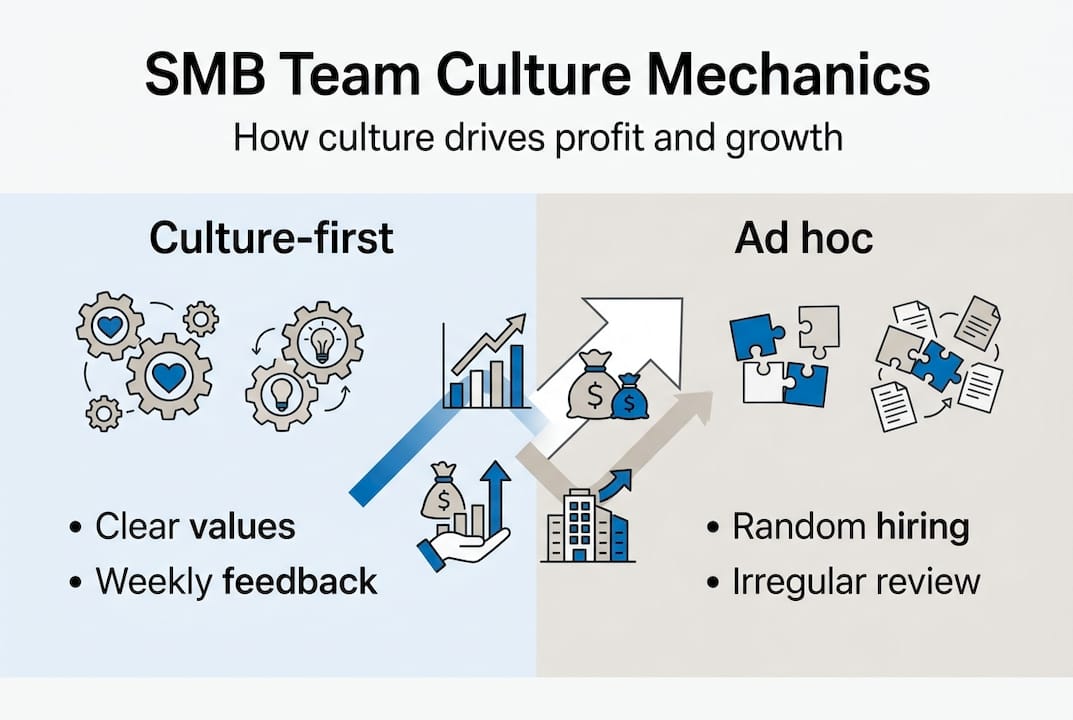 Infographic showing SMB team culture mechanics