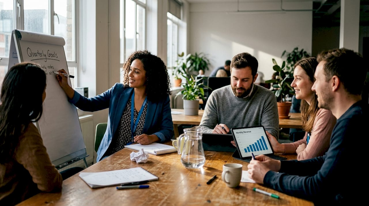 Team in meeting planning for growth