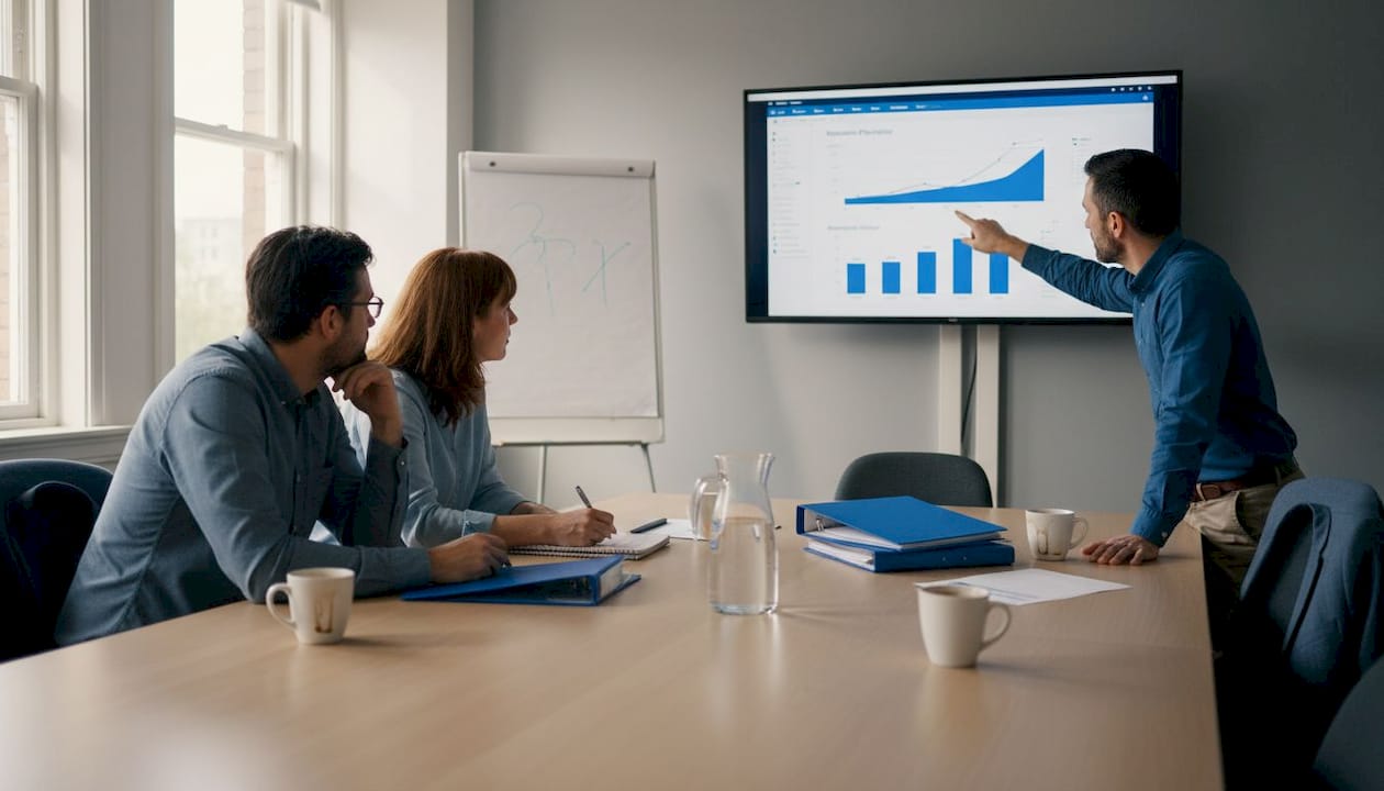 Sales team collaborating in open workspace