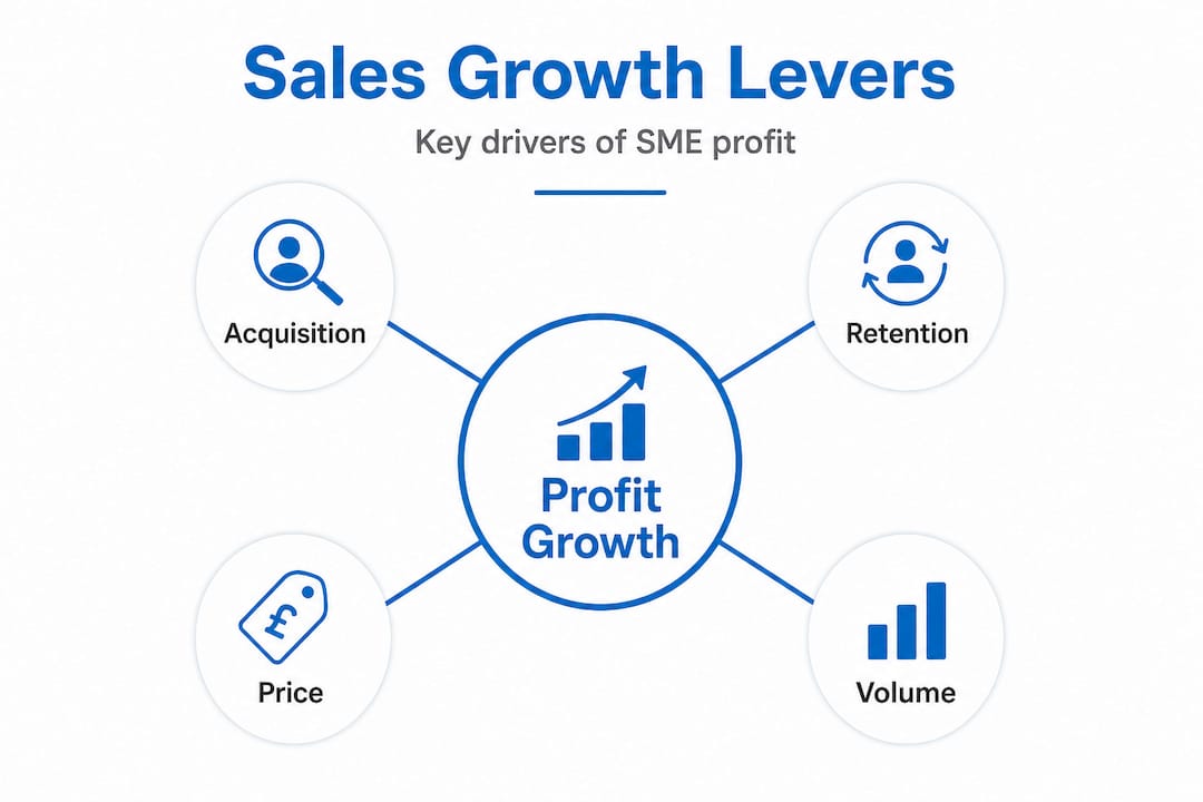 Infographic showing four sales growth levers and profit