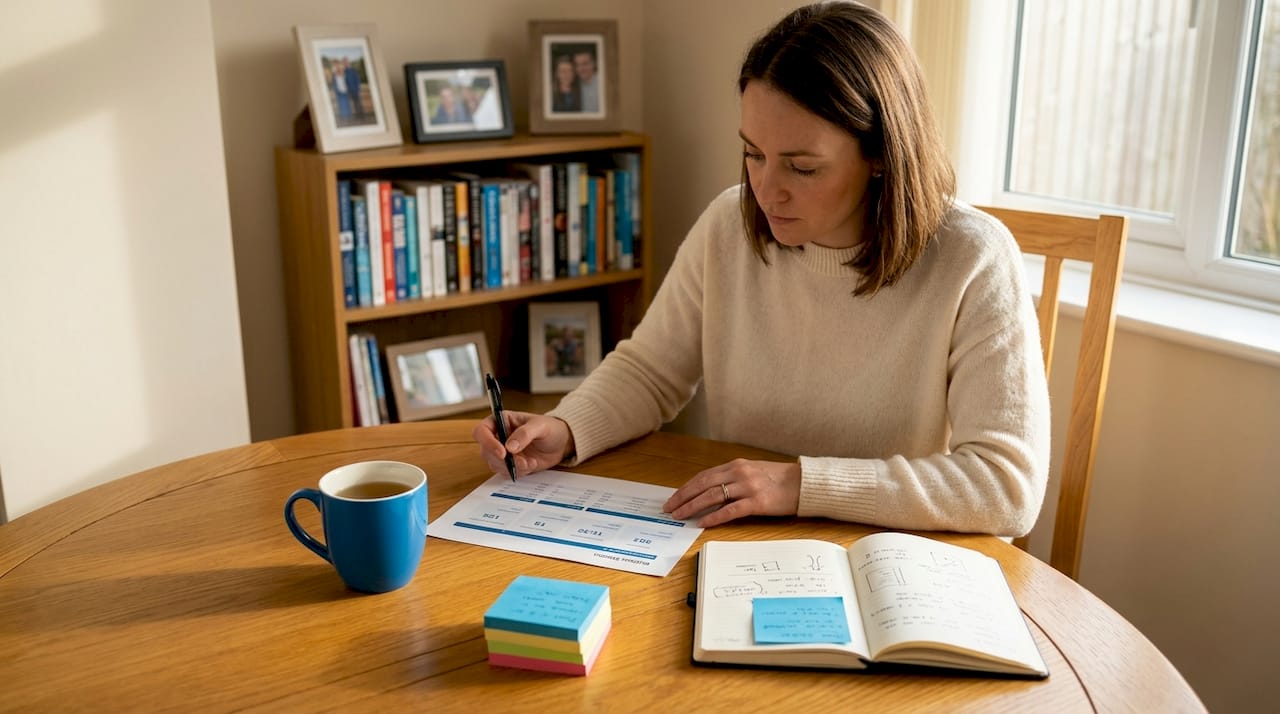 Owner analyzing business metrics at kitchen table