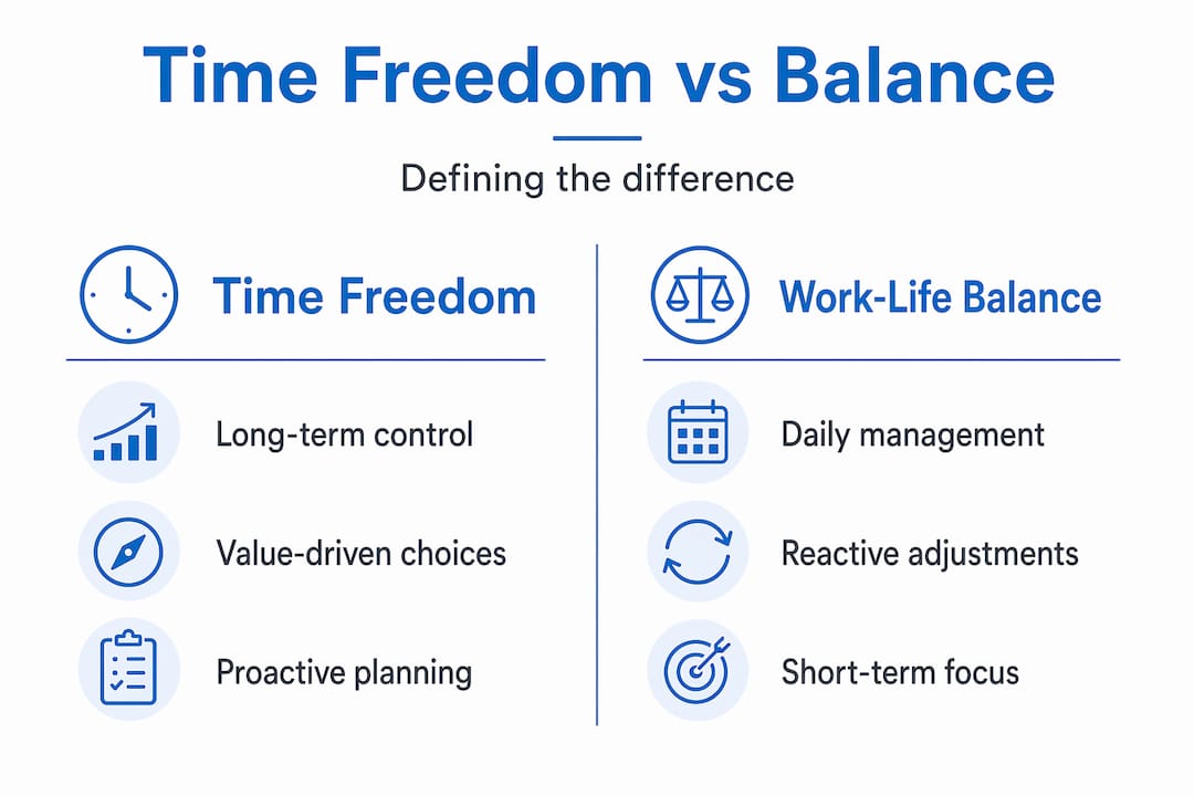Infographic comparing time freedom vs balance