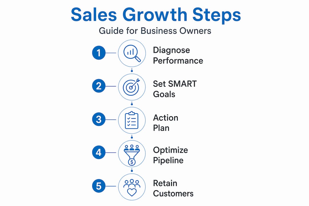 Infographic showing five steps for sales growth