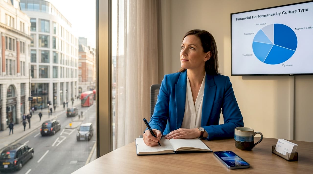 Businesswoman reviewing culture impact on financials