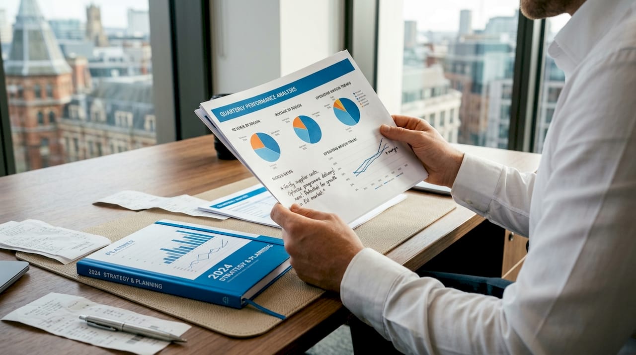 Hands holding financial margin report with documents