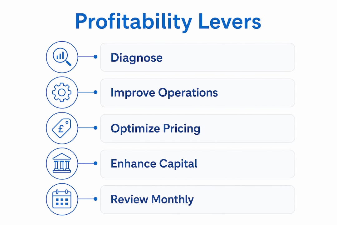 Infographic showing steps for profitability improvement