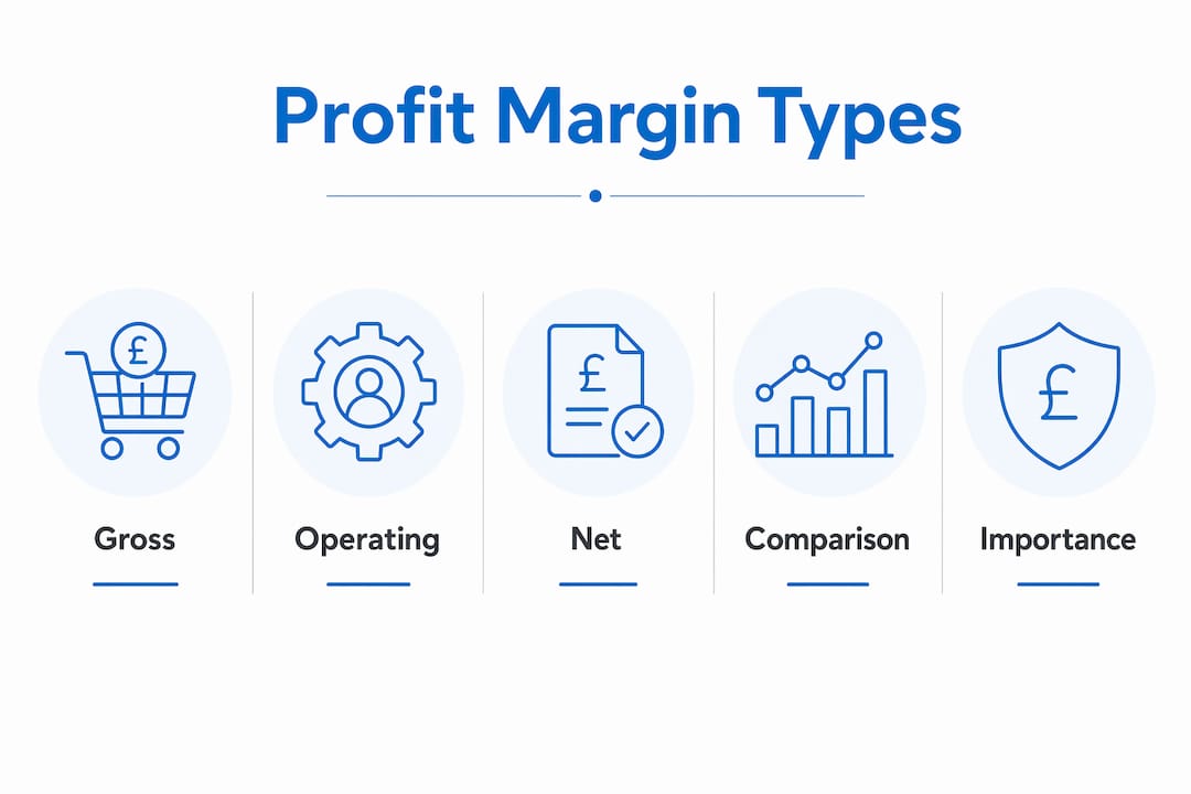 Infographic illustrating different profit margin types