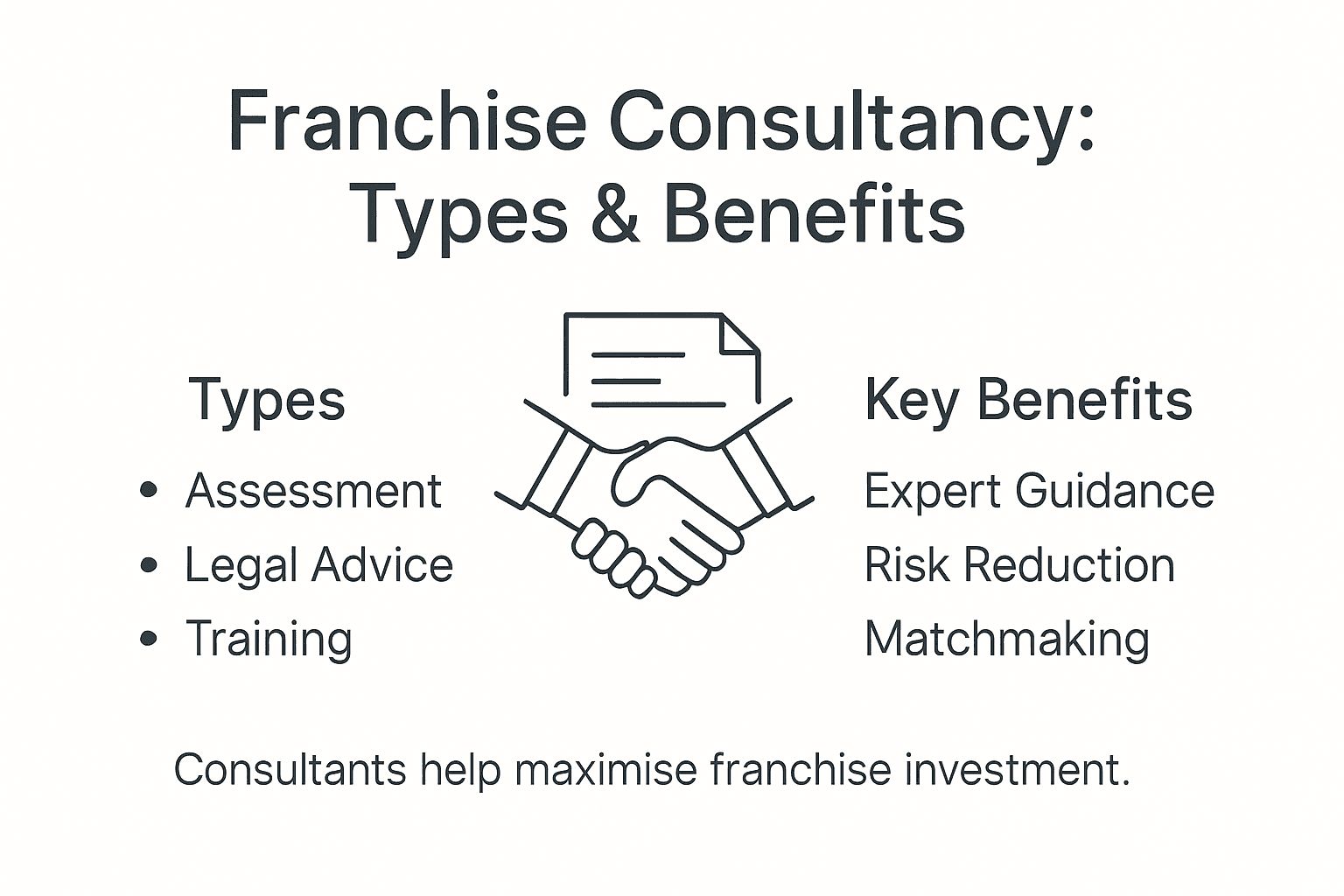 Franchise Consultants: Maximising Your Investment Infographic outlining franchise consultancy types and benefits