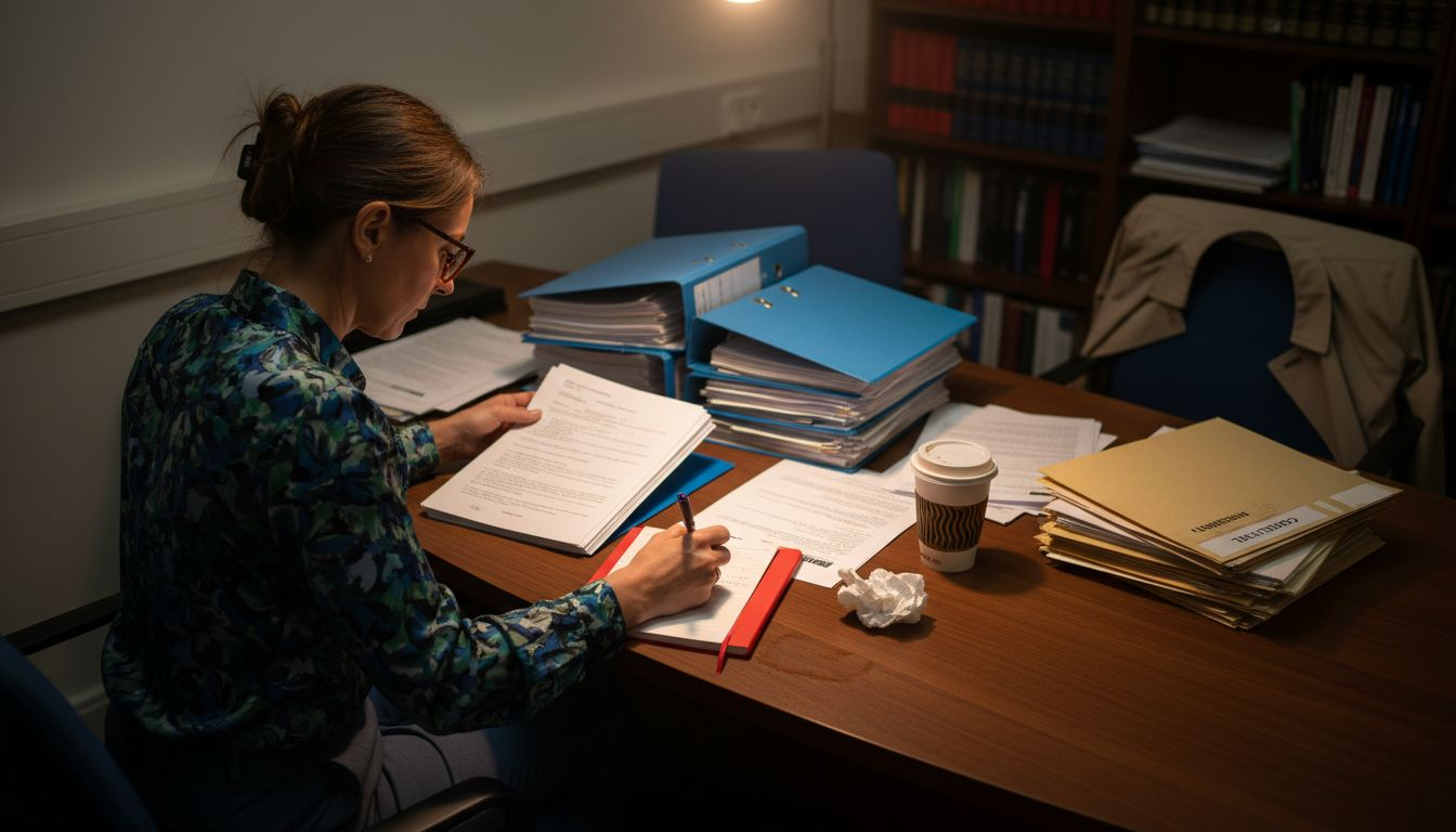 Woman reviewing franchise files due diligence
