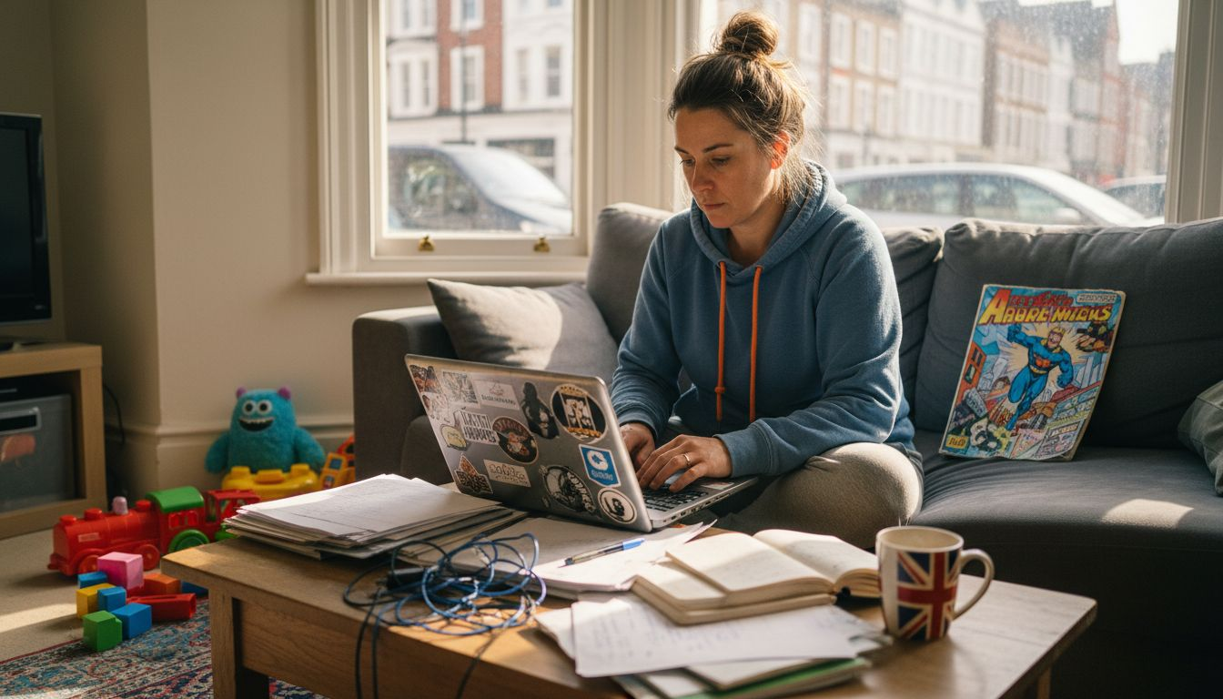 What Is Home-Based Franchise and Why It Matters Woman managing franchise from living room sofa