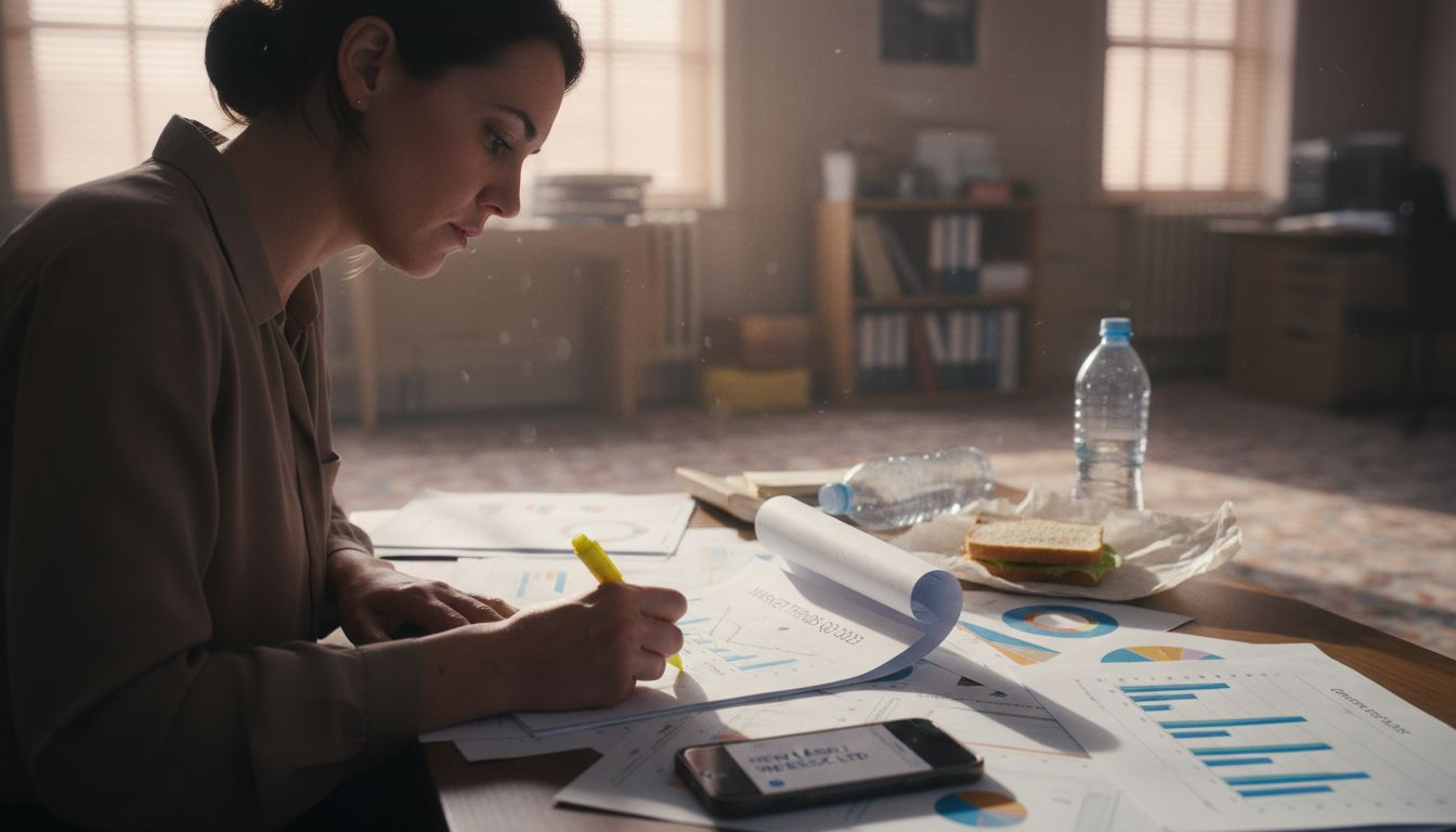 Woman reviewing franchise market research papers