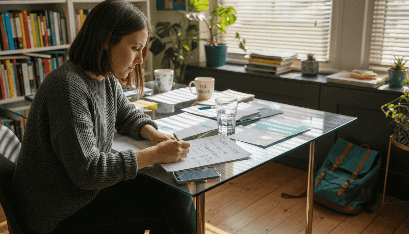 Woman evaluating franchise funding documents