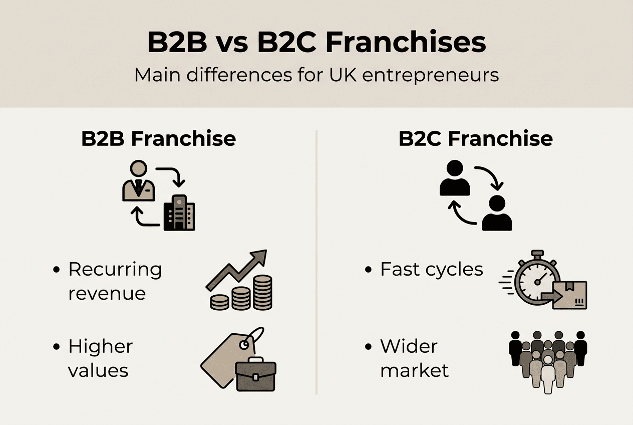 Infographic comparing B2B and B2C franchise features