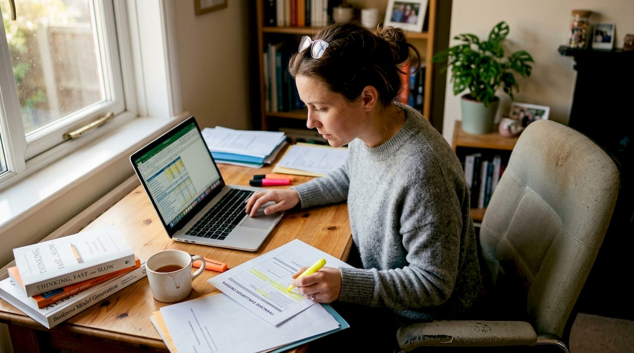 Find top franchise resale opportunities in the UK Person reviewing franchise evaluation criteria at desk