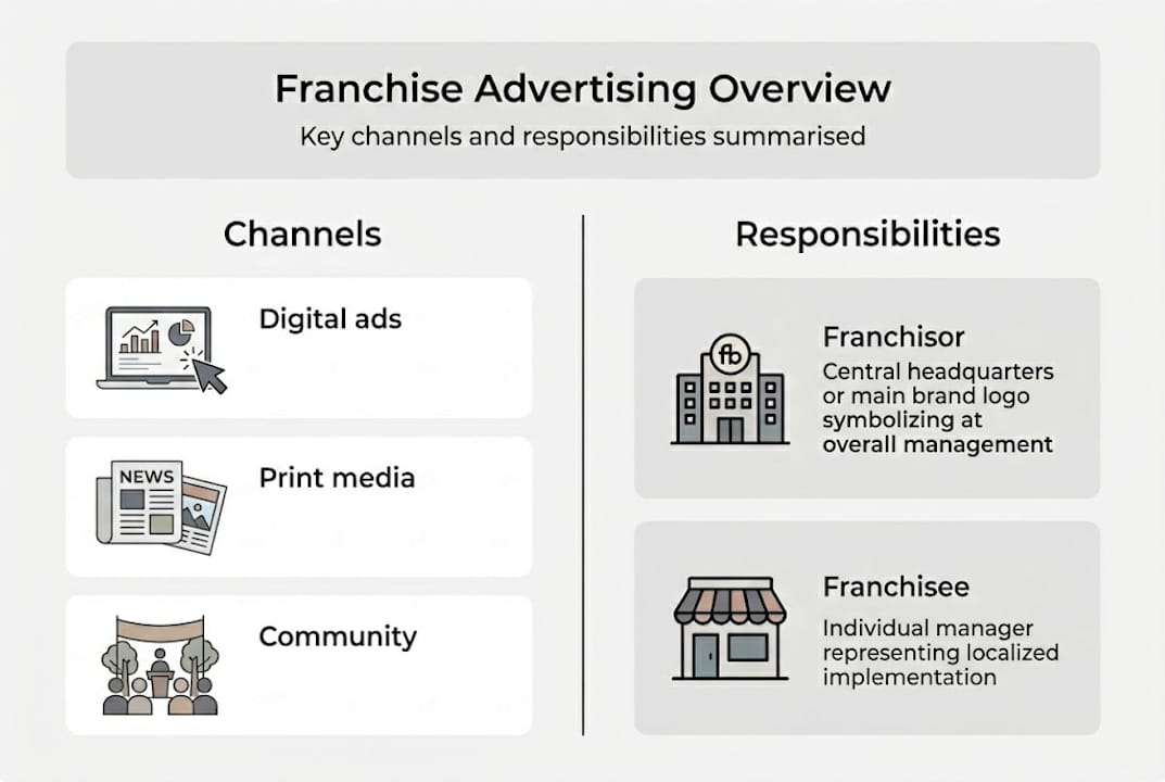How advertising drives franchise success and visibility Infographic summarizing franchise advertising channels
