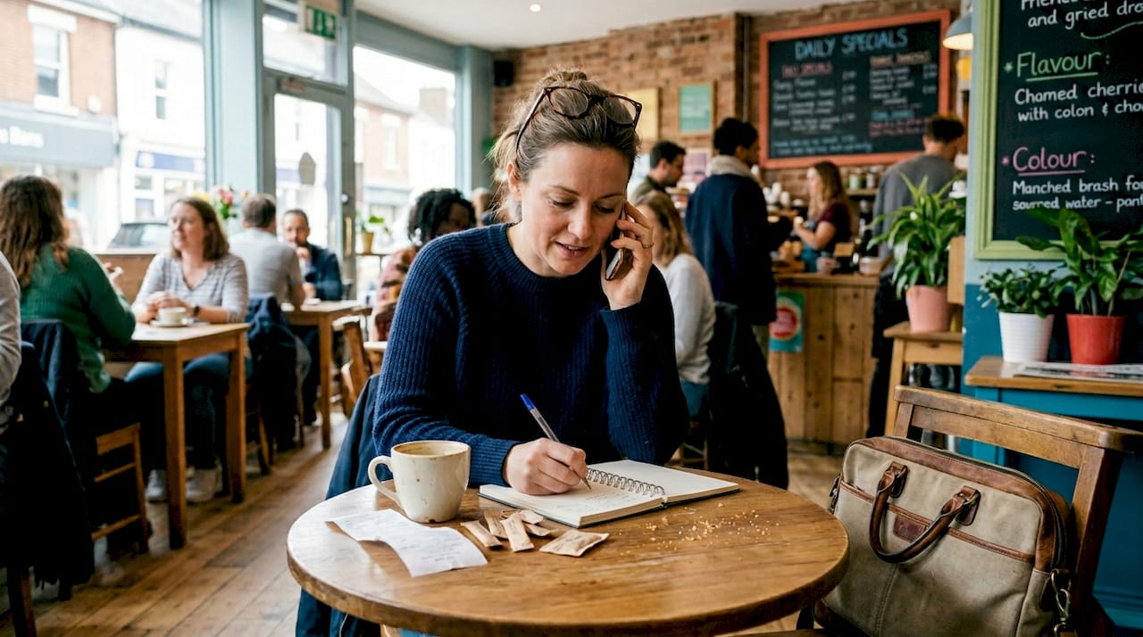 Franchisee phone interview at high street café