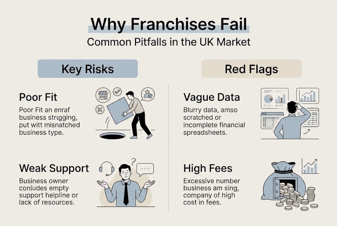 Infographic on franchise failure risks and red flags