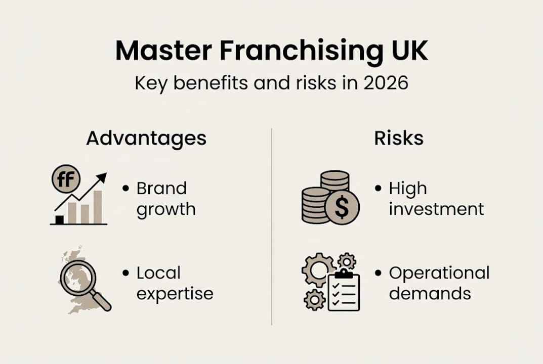 Master franchising UK advantages and risks infographic