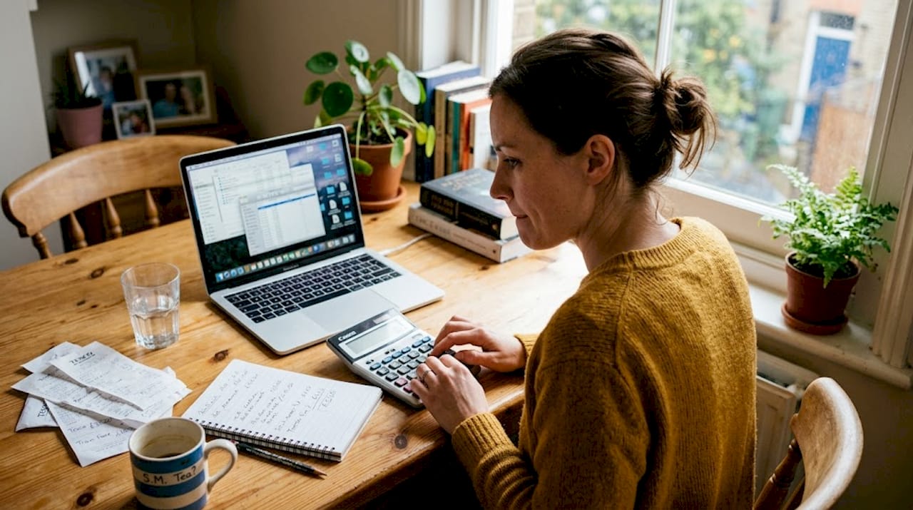 Woman calculating business budget in home office