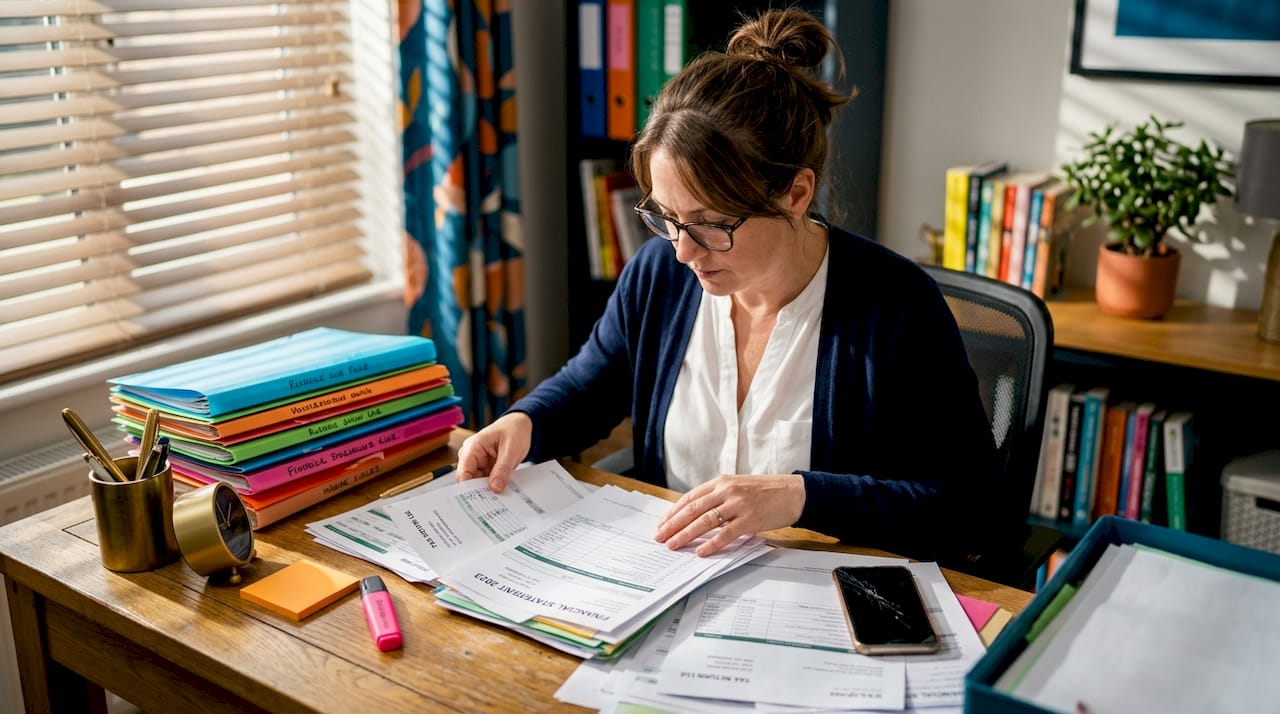 Woman organizing business finance documents