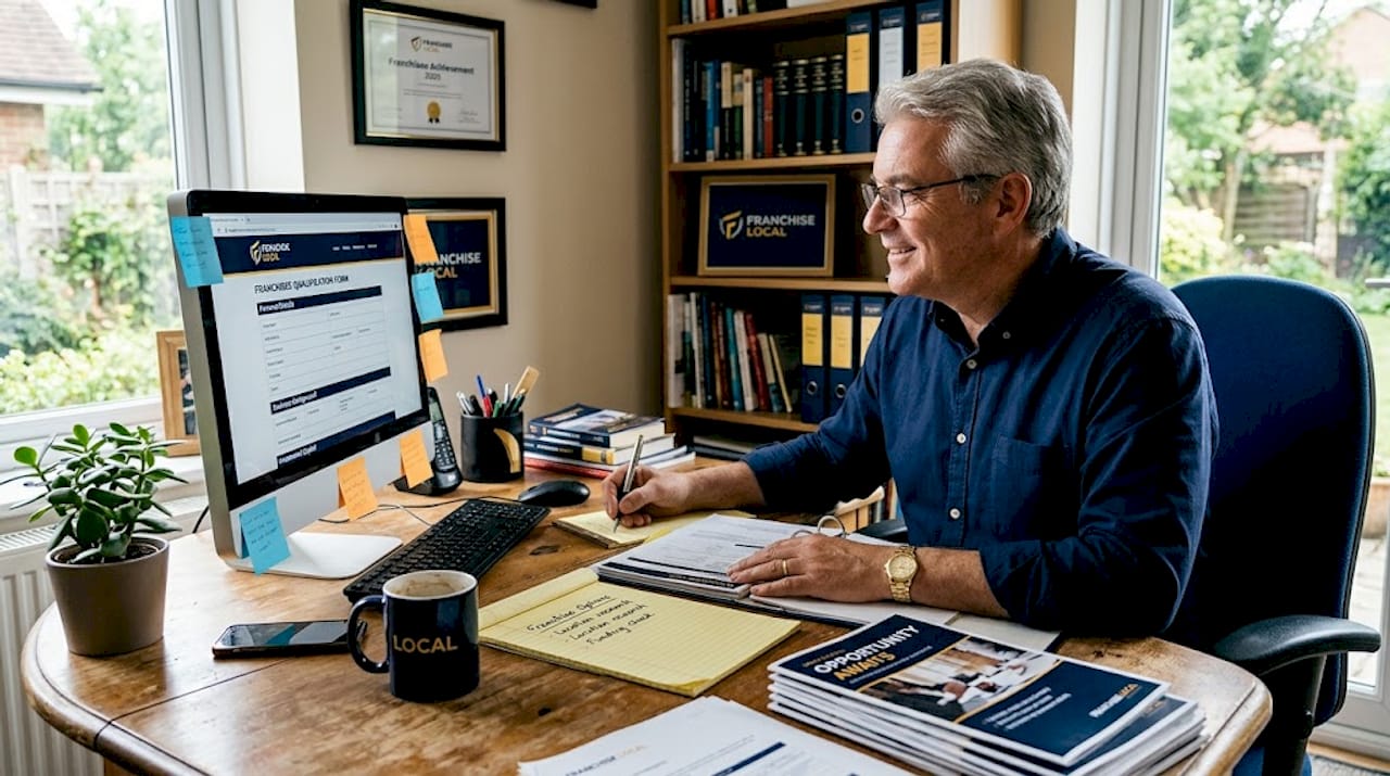 Franchise advisor reviewing qualification forms at desk