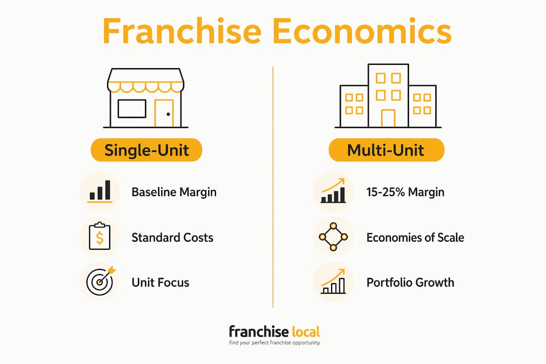 Why franchise multiple locations: a 2026 growth guide Infographic comparing single-unit and multi-unit franchise economics