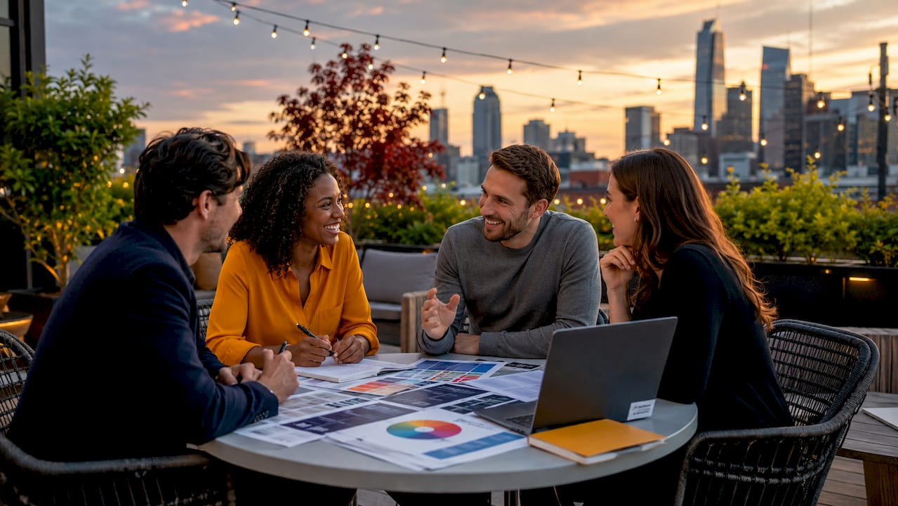 Team collaborating on franchise brand guidelines