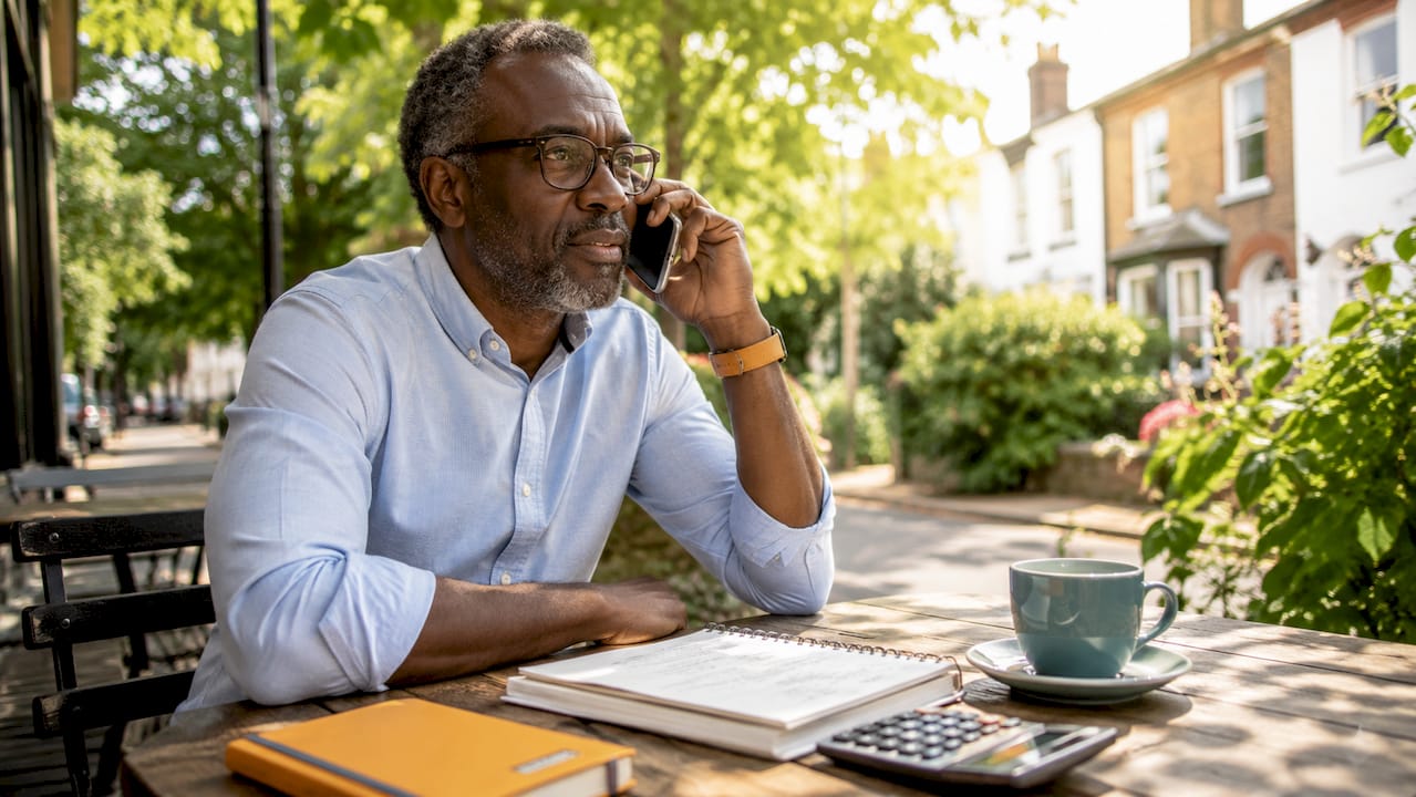 Ways to research franchises: your 2026 UK guide Man interviewing franchisee on a phone call