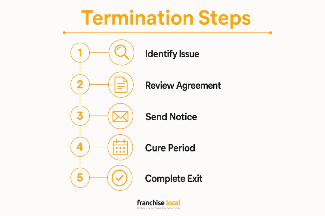 Infographic illustrating franchise termination steps