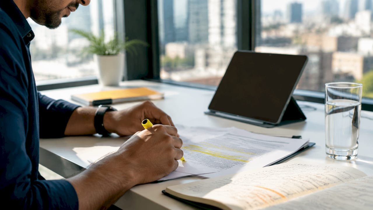 How to compare franchise models: your 2026 guide Hands highlighting franchise document on desk