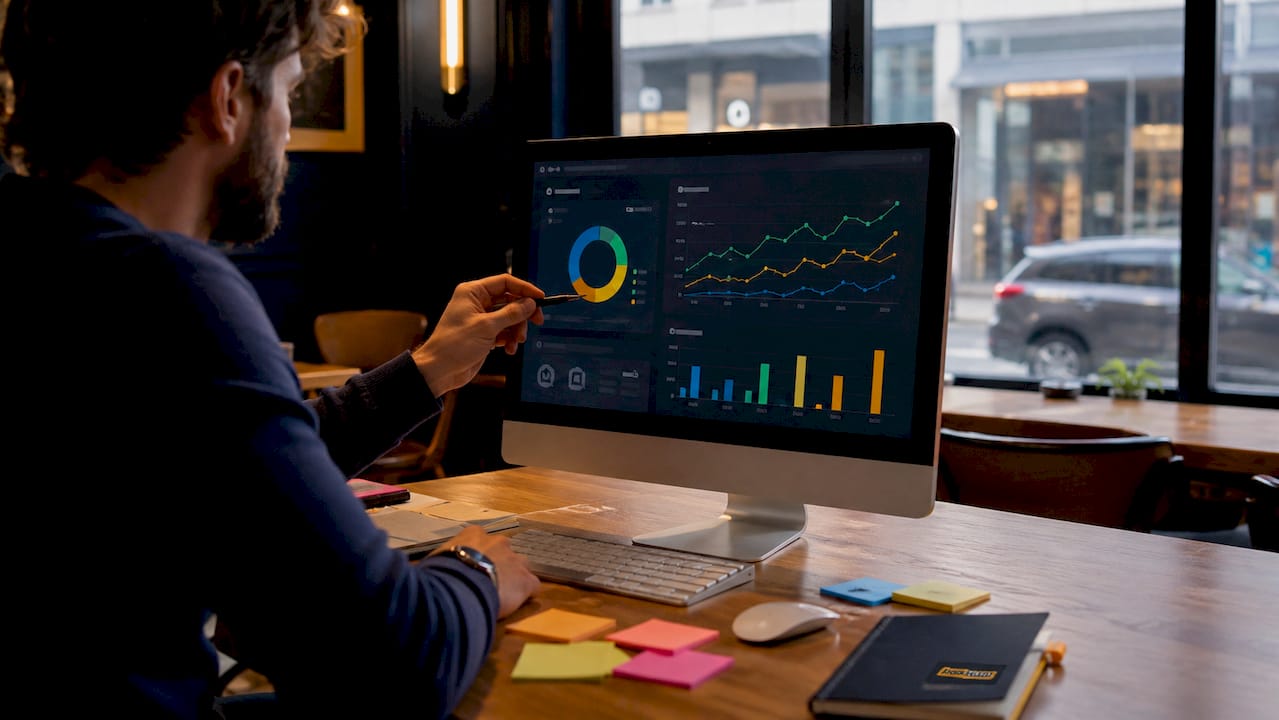 Why franchises use PR agencies: a 2026 guide Side profile close-up of digital media metrics analysis on monitor