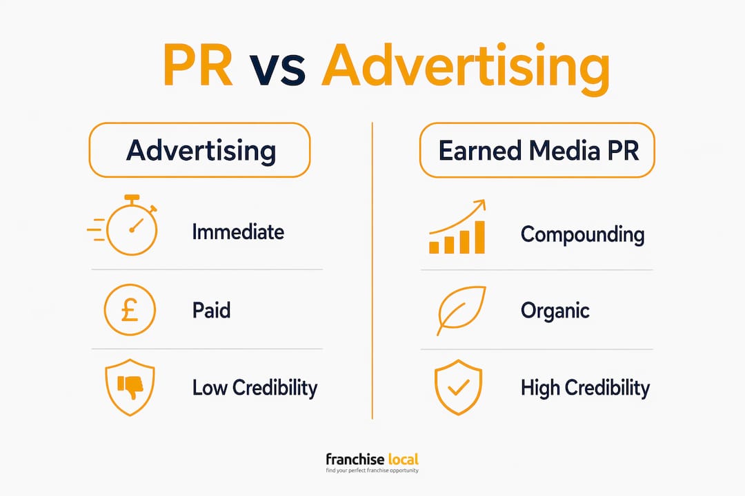 Why franchises use PR agencies: a 2026 guide Infographic comparing advertising and PR brand equity