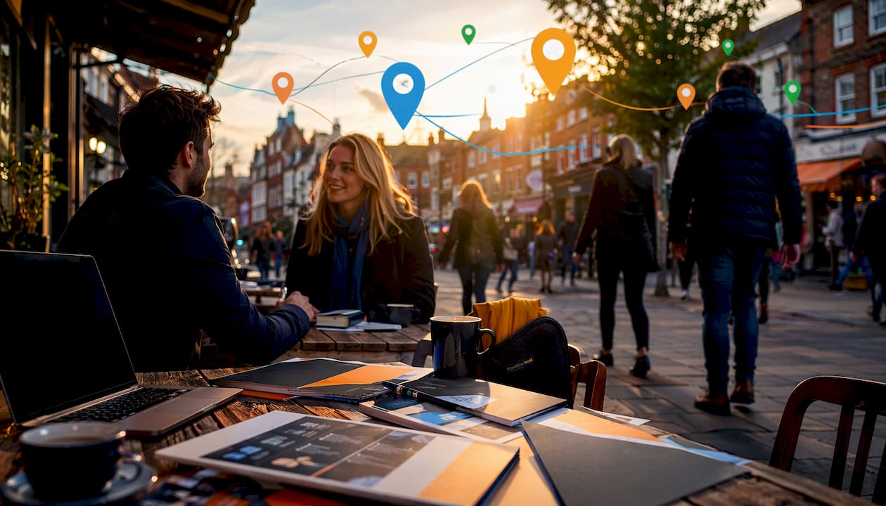 Illustration of UK franchise locations with brand consistency tools