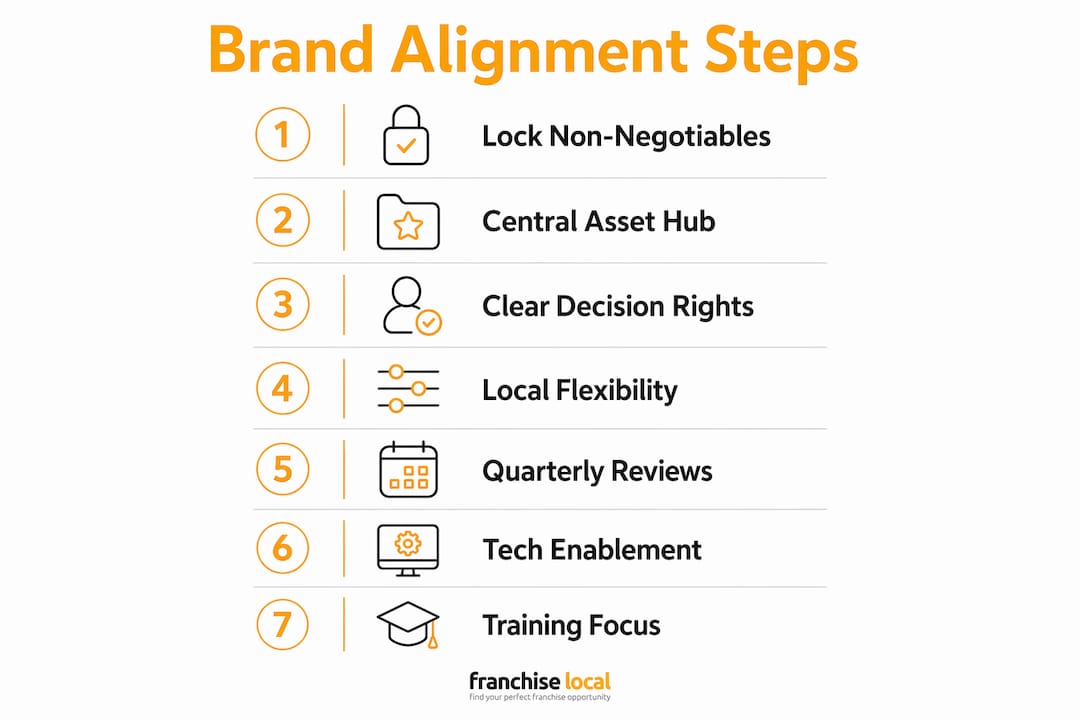 Infographic outlining practical franchise brand alignment steps