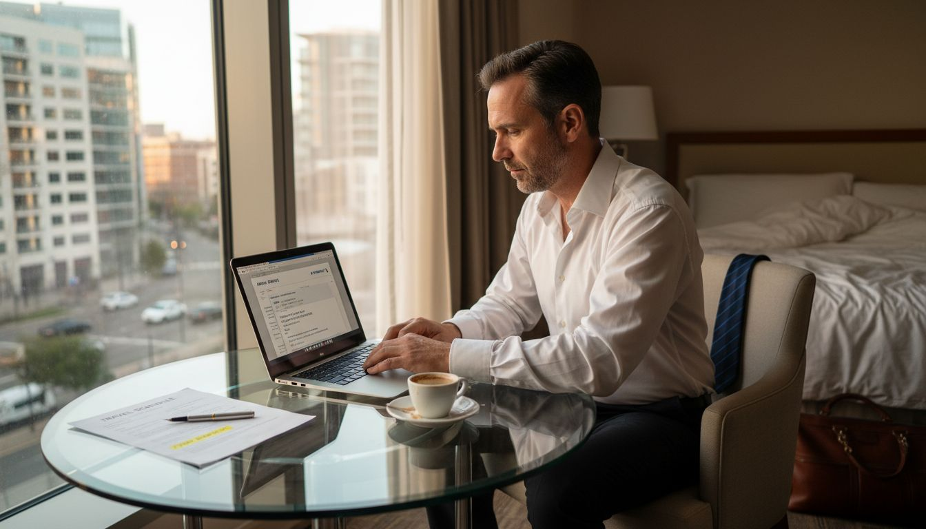 Executive reserving airport transfer at hotel