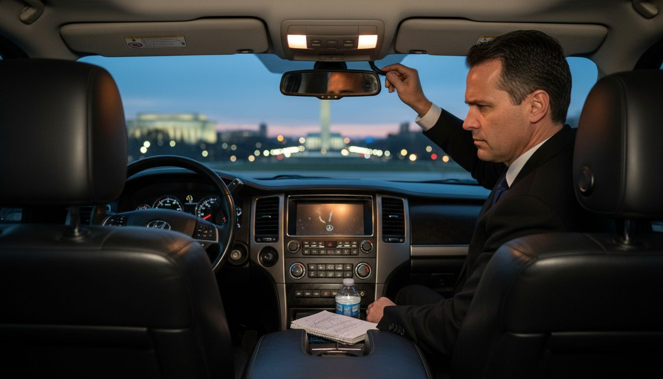 Luxurious car interior with chauffeur driving