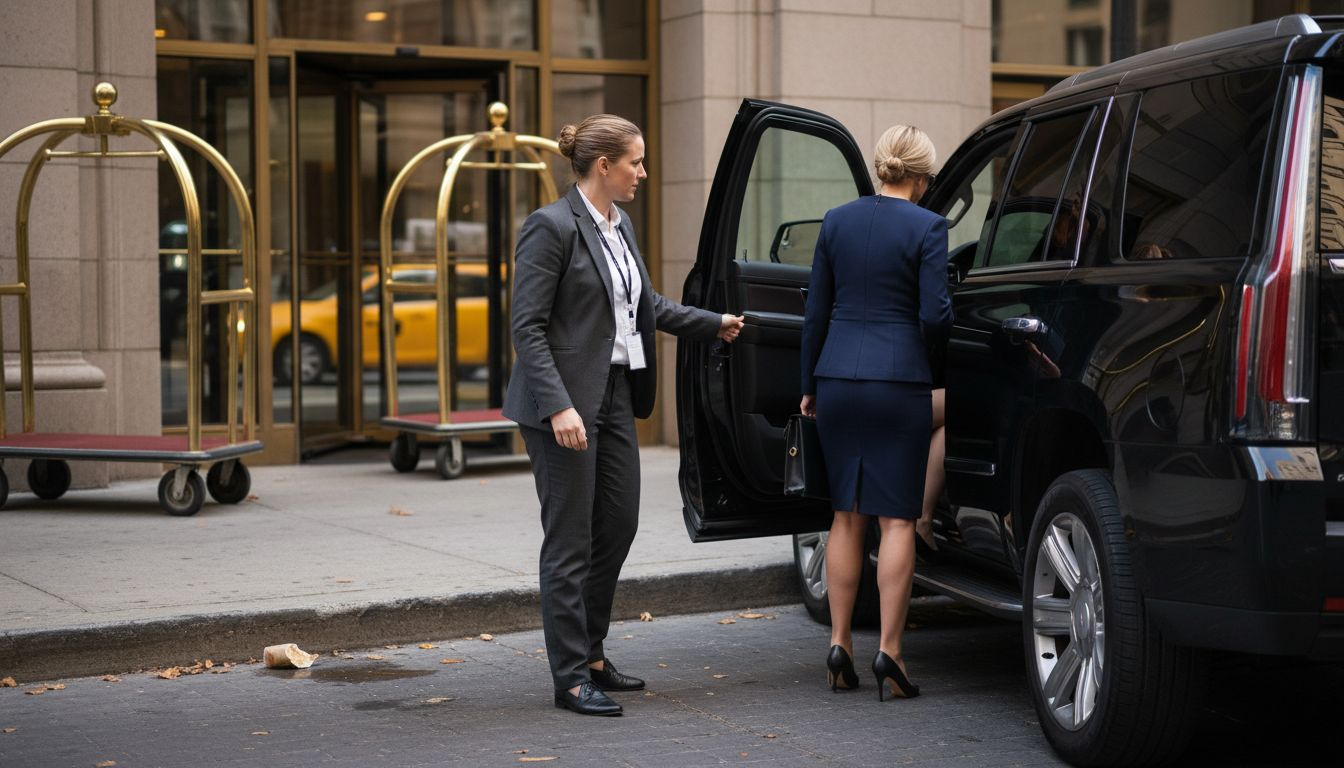 Chauffeur opening car door for client