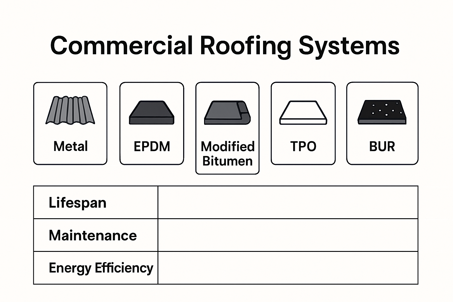 a picture chart that shows the different types of commercial roofing options in Helena MT