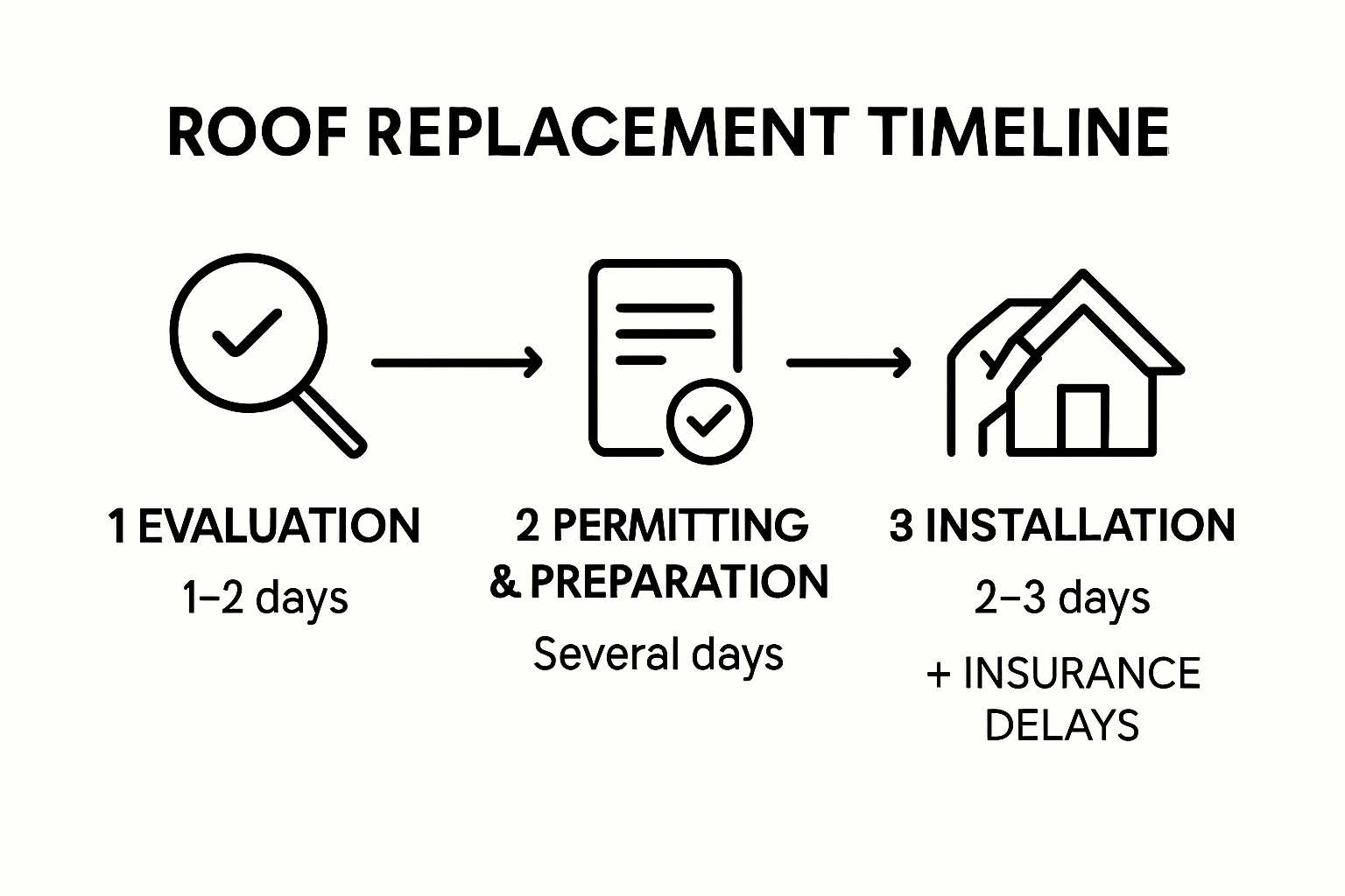 photo chart of the average roof replacement timeline and process