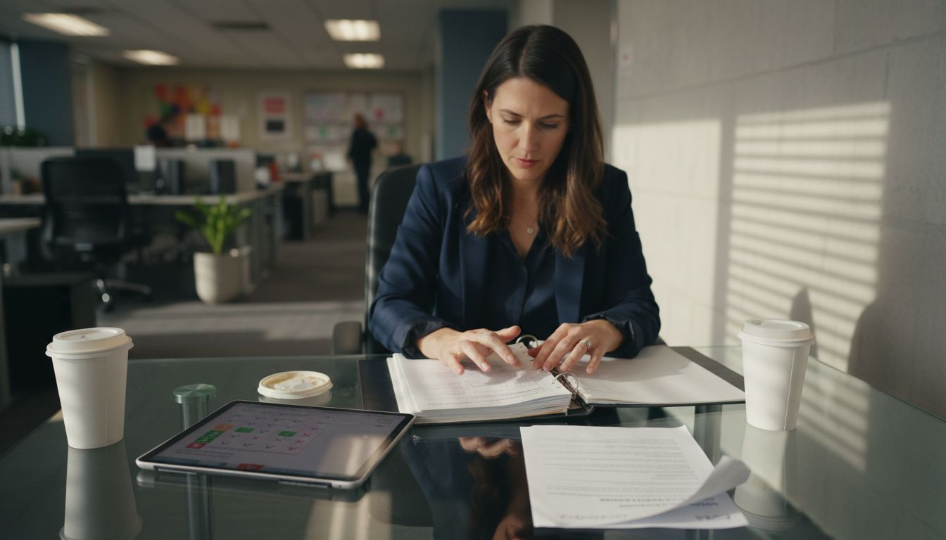 Consultant updating regulatory compliance documents