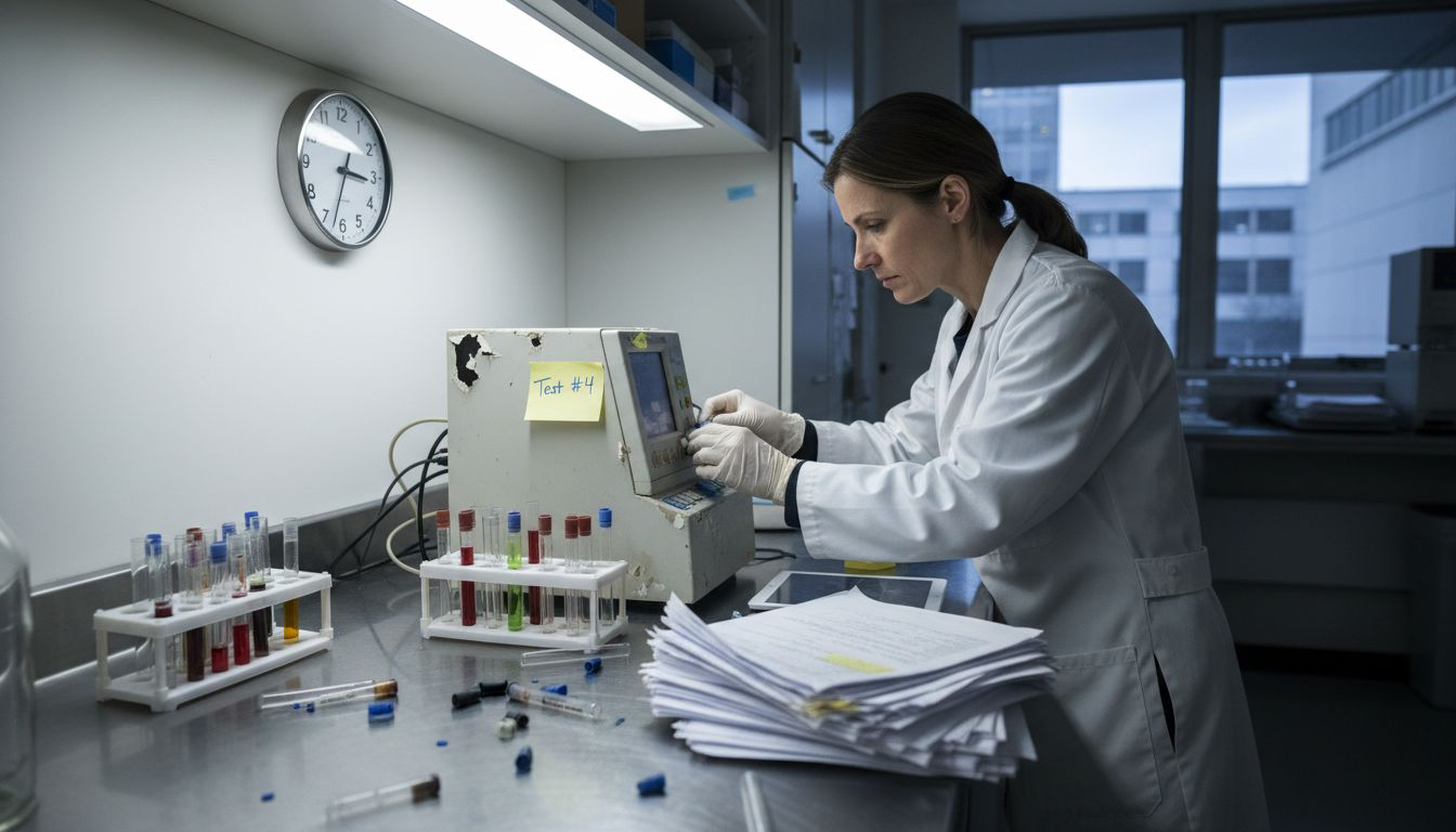 Scientist calibrates device for test assays