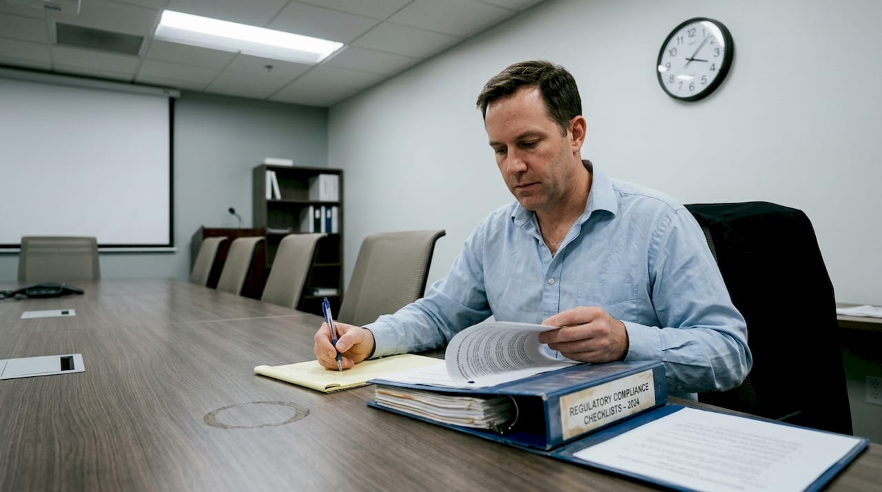 Regulatory specialist reviews compliance binder