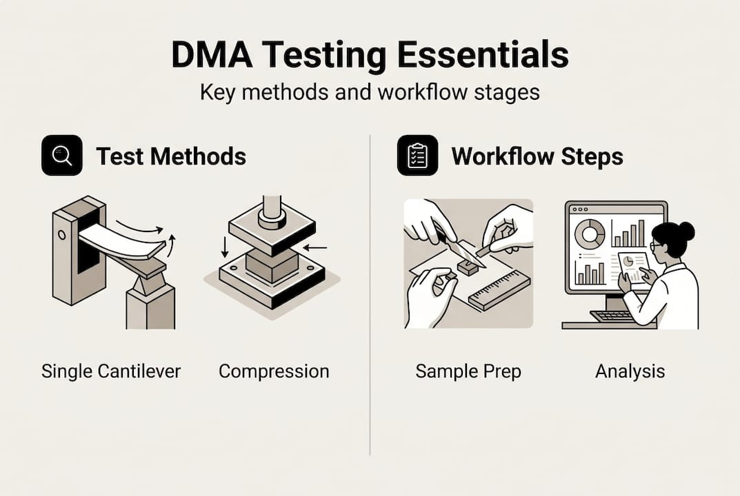 Infographic of DMA test methods and workflow steps