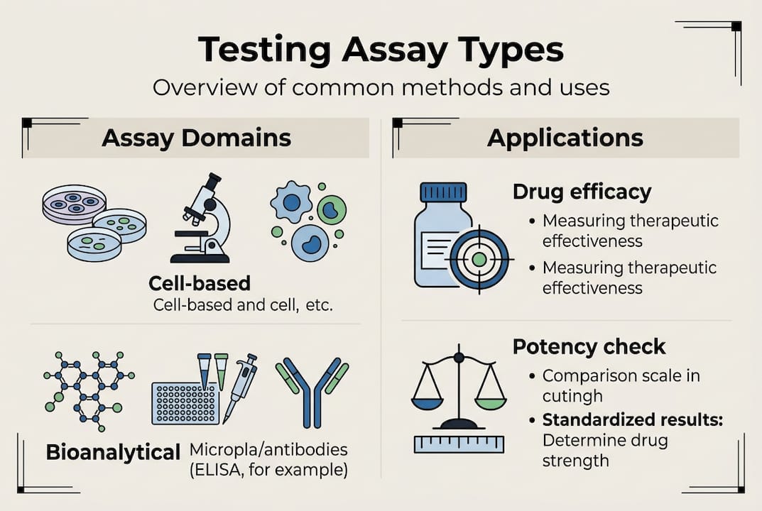 Infographic showing assay types and uses