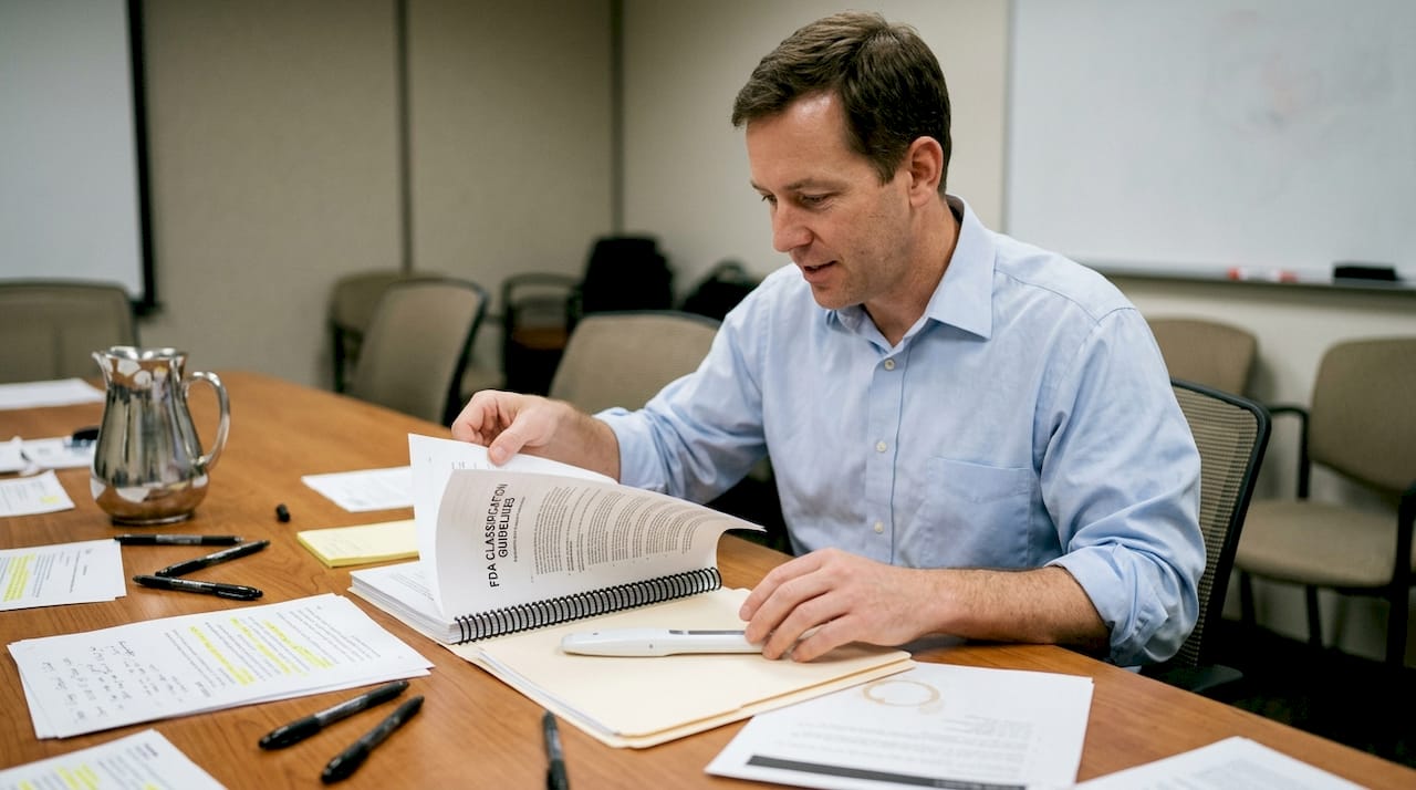 Specialist reviewing device guidelines with prototype