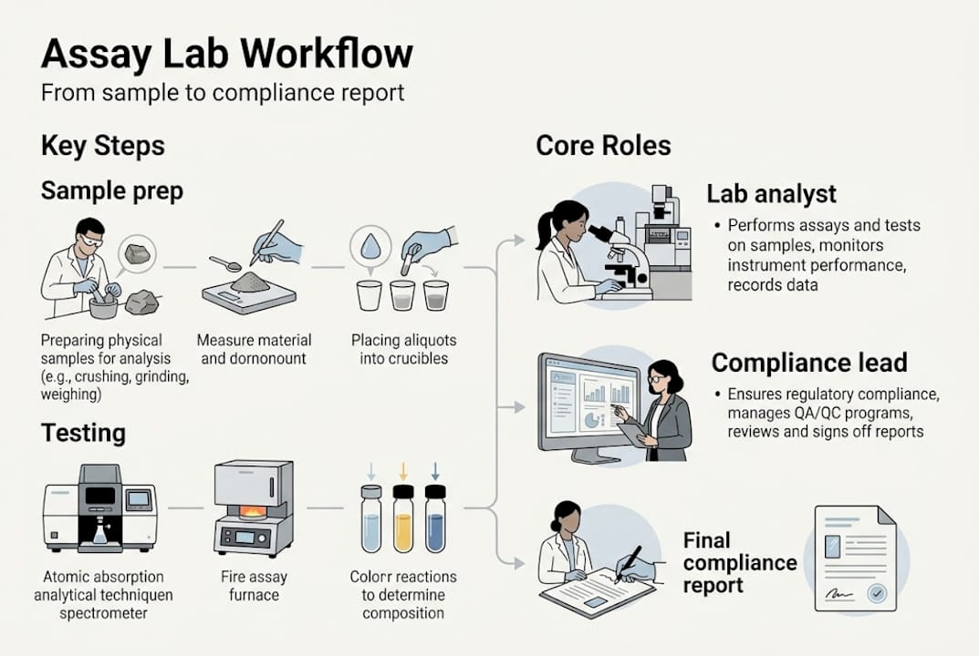 Infographic of assay lab workflow and roles