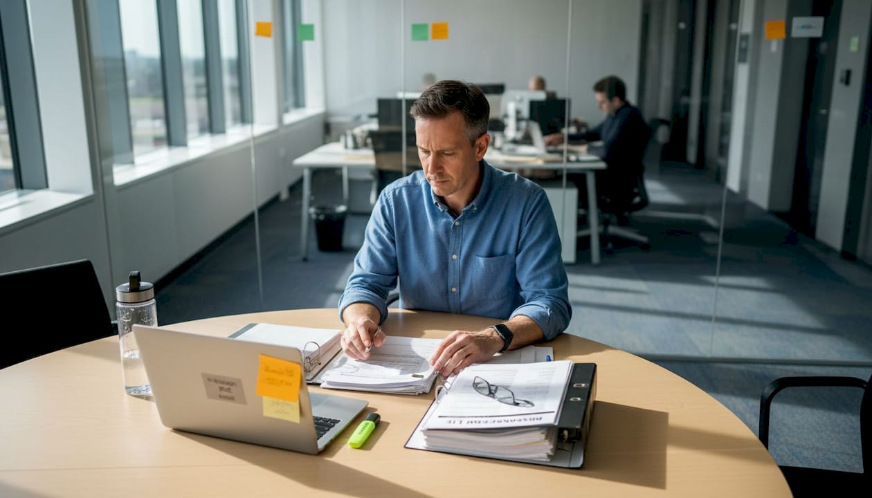 Specialist reviewing biocompatibility and risk files